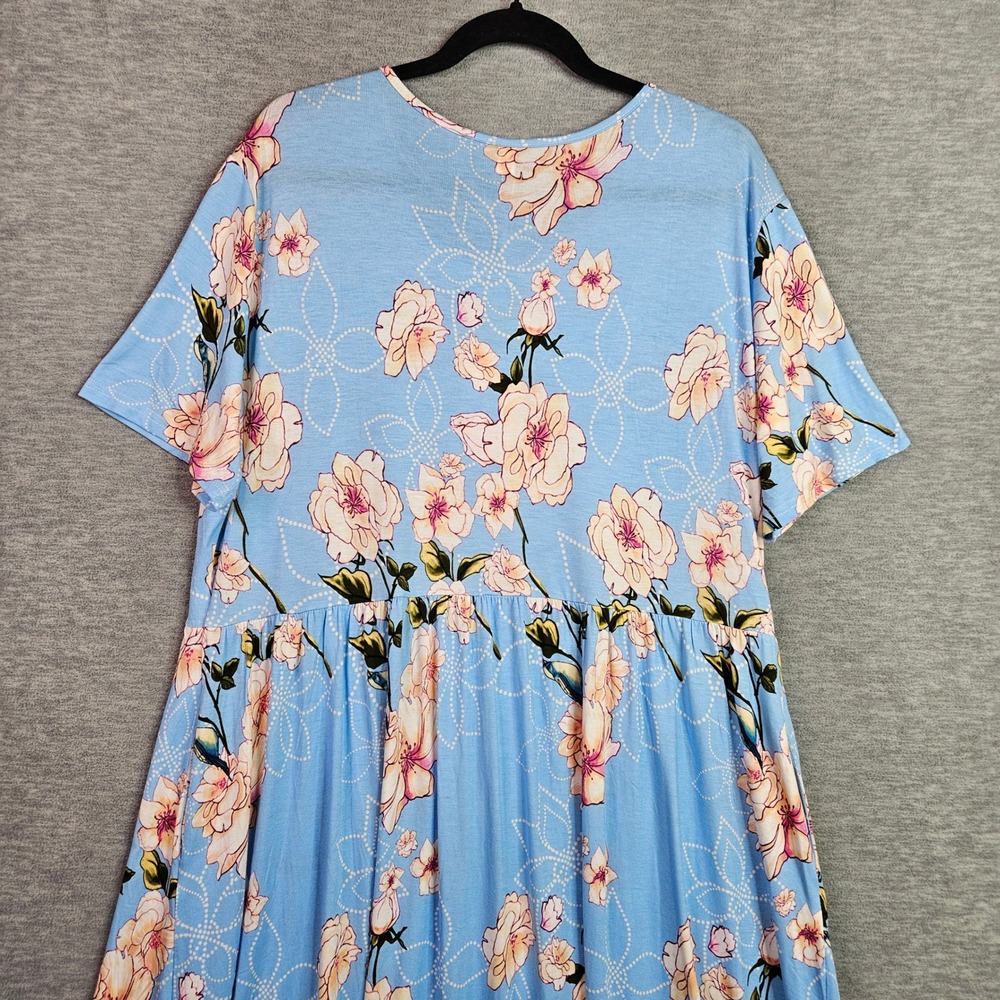 Poseshe Womens 3XL Blue Floral Babydoll Dress Short Sleeve Rayon Stretch Jersey - Picture 3 of 12